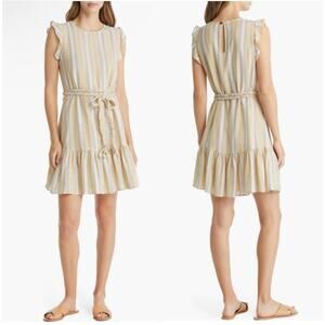 Marine Layer Laney Dress Medium Pastels Beachy Stripe Tiered Ruffle Mini NWT
